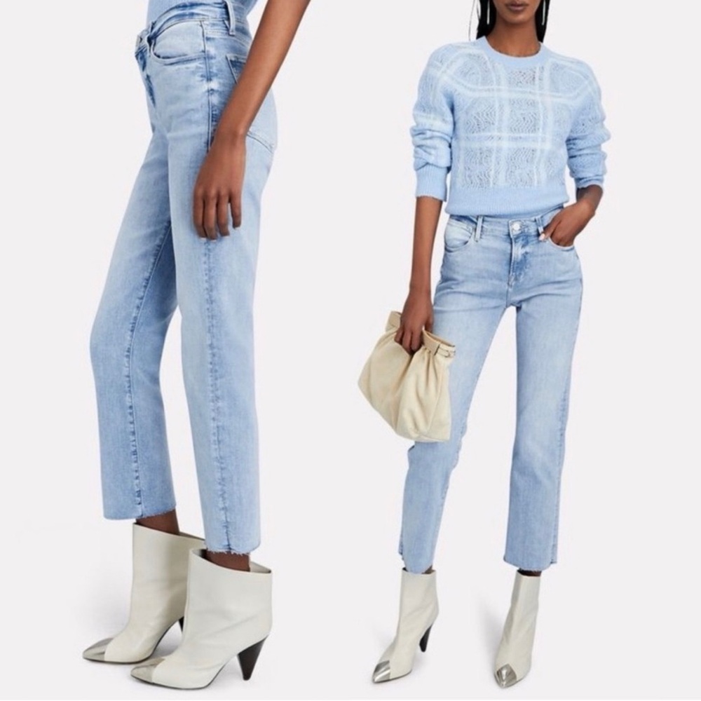FRAME Le High Straight Jeans Degradable Raw Hem Organic Cotton Aura Blue Size 25